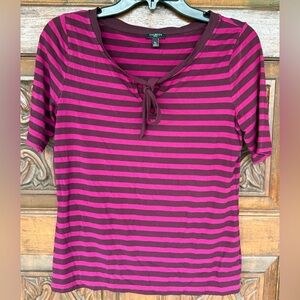 Talbots Petite Woman’s Pink & Burgundy Striped Short Sleeve Top. Size Small. EUC